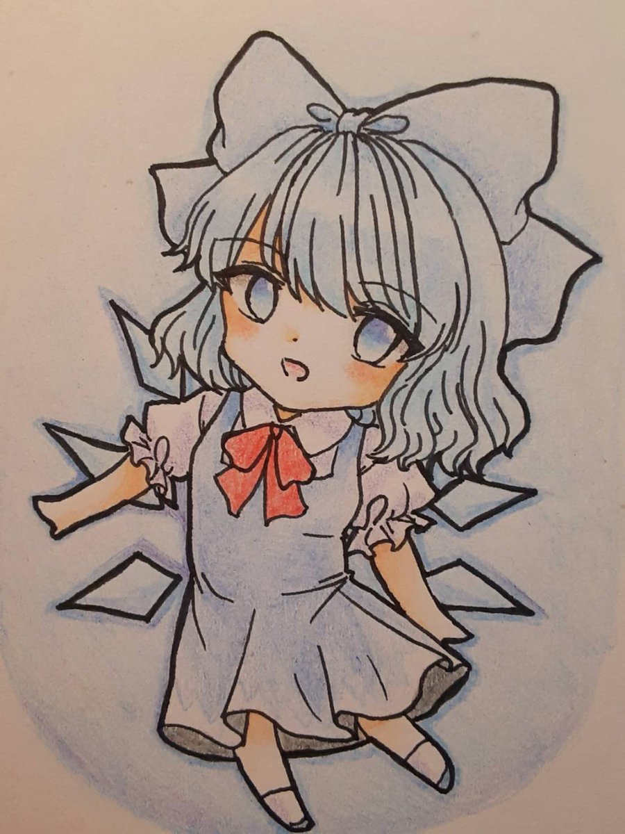 コマニャンゆゆー ミニキャラのチルノを描いてみました 東方project チルノ イラスト 色鉛筆画 コマニャンゆゆー ミニキャラのチルノを描いてみました 東方project チルノ イラスト 色鉛筆画