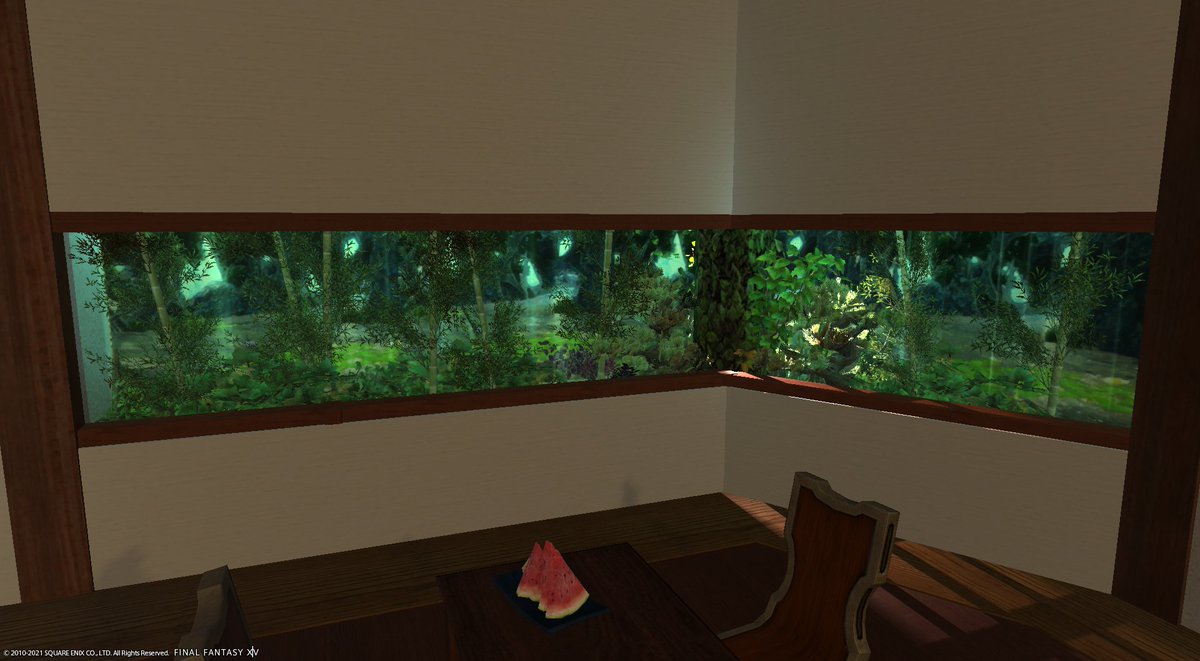 Twitter 上的 天子たん Tenko Tan そんで最後に下側だけ窓にした理由 下を棚にすると 松とか卓上系の設置物はすこし変になってしまうし 視界的にも平たい底面には違和感ができやすい なので 枚目の赤線のように窓と水槽の底面に段差があると上から見下ろした