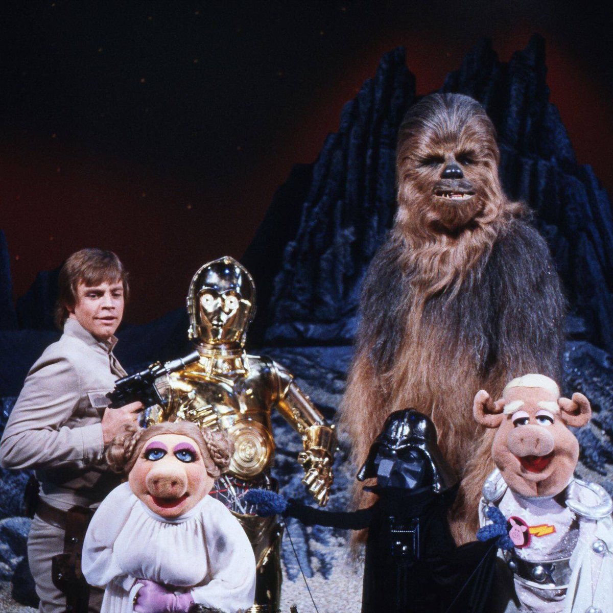 Mark Hamill as Luke Skywalker, Anthony Daniels as C-3PO, and Peter Mayhew as Chewbacca on The Muppet Show, season 4, episode 17, broadcast February 29, 1980. https://t.co/mUhZ5n7WHZ