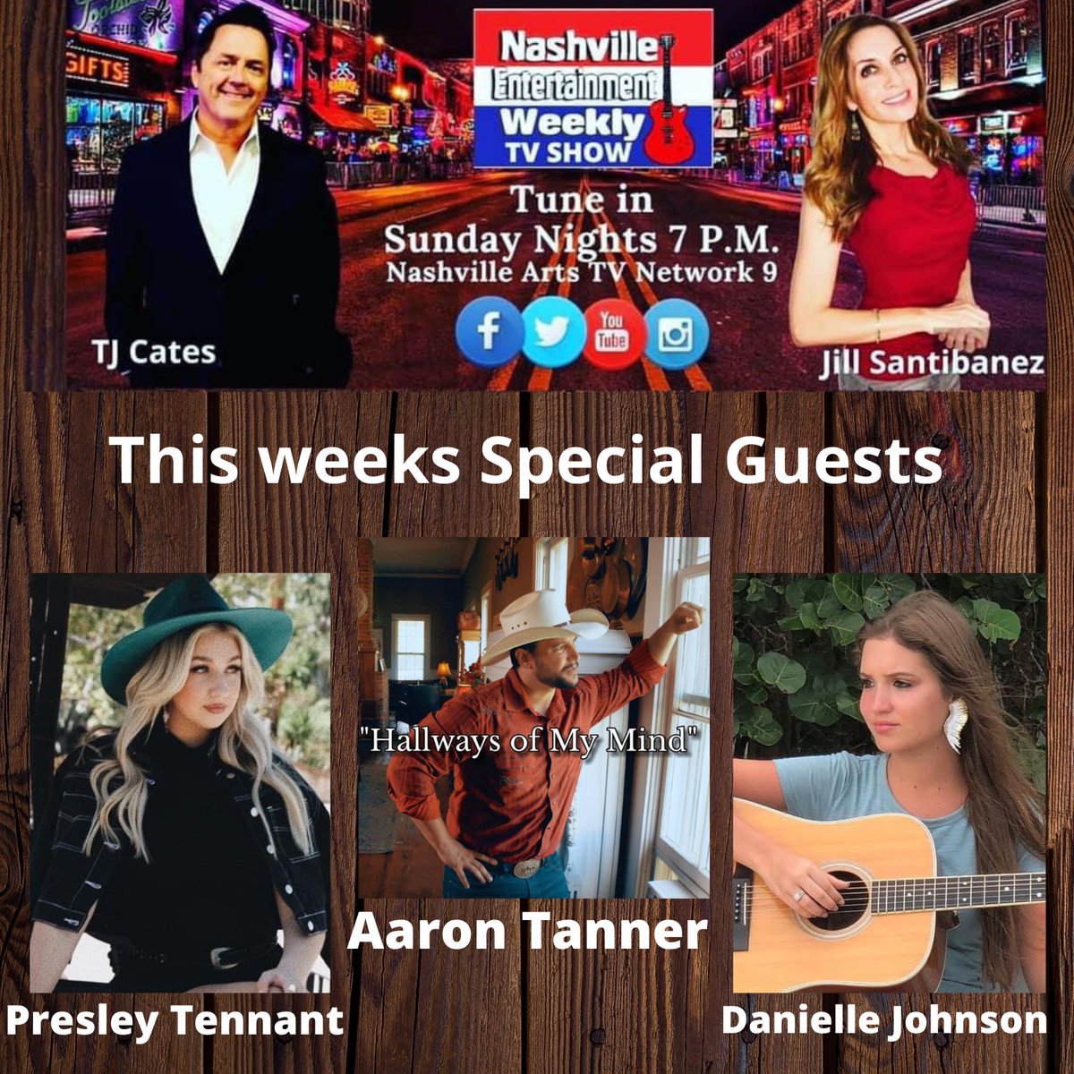 NashvilleWeekly's tweet photo. Nashville Friends!!! Tune in to ‘The Music City Arts’ Channel 9 today, Sunday, February 28th at 7pm-7:30pm CST to Watch our @NashvilleWeekly TV Show with Special Guests @presleytennant Aaron Tanner &amp; @Danielle1Music! 

#Hosted by @JillSantibanez &amp; TJ Cates https://t.co/B9I4CZSlA8 https://t.co/8gLE0gkY2I