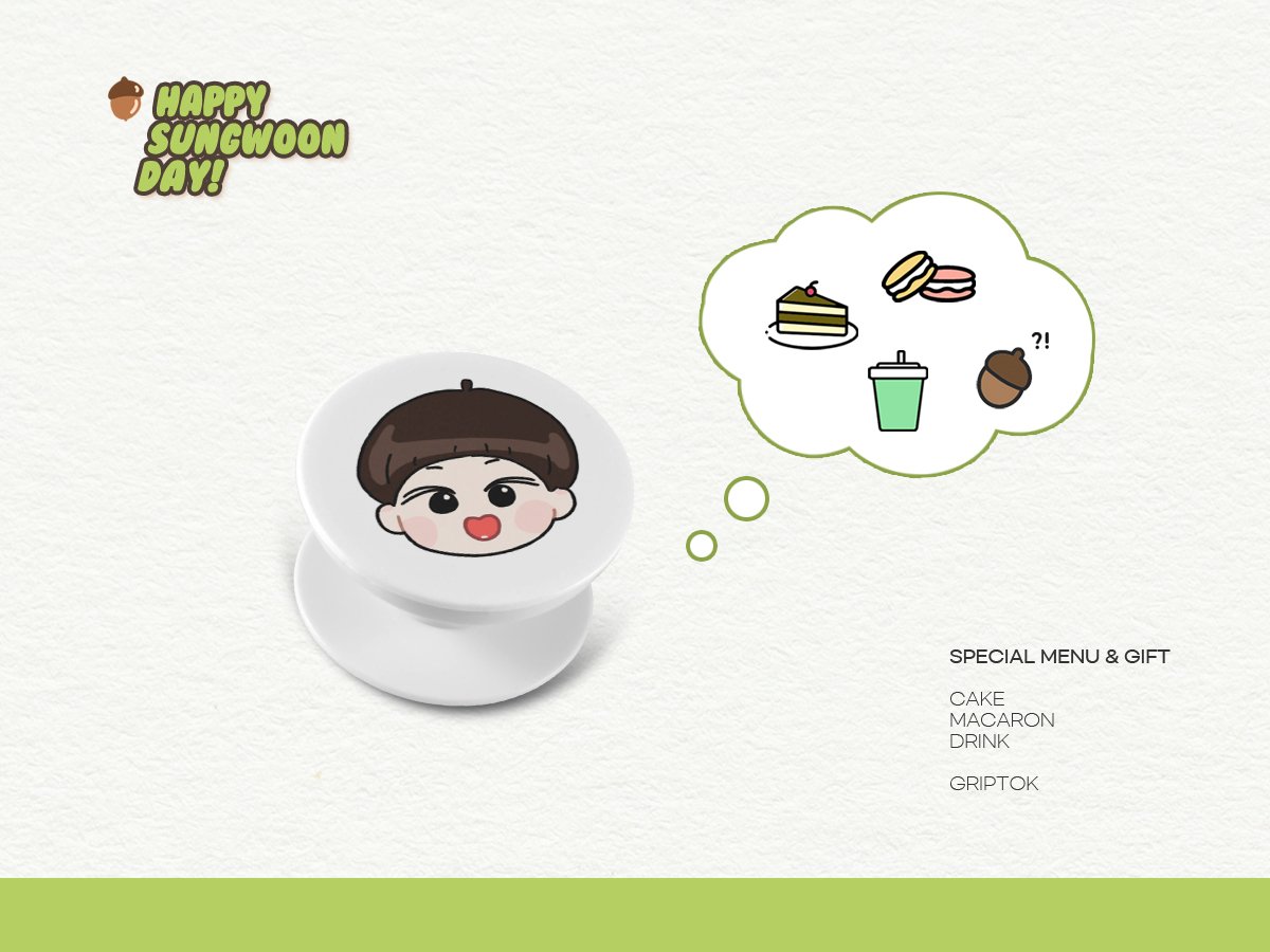 스페셜 메뉴 구성 ᴘʀᴇᴠɪᴇᴡ 

🎁하늘들을 위한 셍일 커스텀 디저트(마카롱 2ea 또는 케이크)+보틀음료 구매시 그립톡 증정🎁
그립톡은 매일 한정수량으로 제공되며 그립톡 도안은 이미지를 참고해주세요!