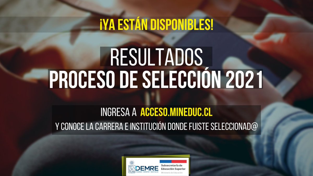 demre_uchile's tweet image. ¡Ya están disponibles los Resultados del Proceso de Selección! 🙋🏽

👉🏾 Entra a acceso.mineduc.cl y conoce en qué carrera e institución quedaste seleccionad@ 

💡 Recuerda que mañana lunes 1 de marzo inicia la primera Etapa de Matrículas. 

¡Mucho éxito para ti! ✌🏾
