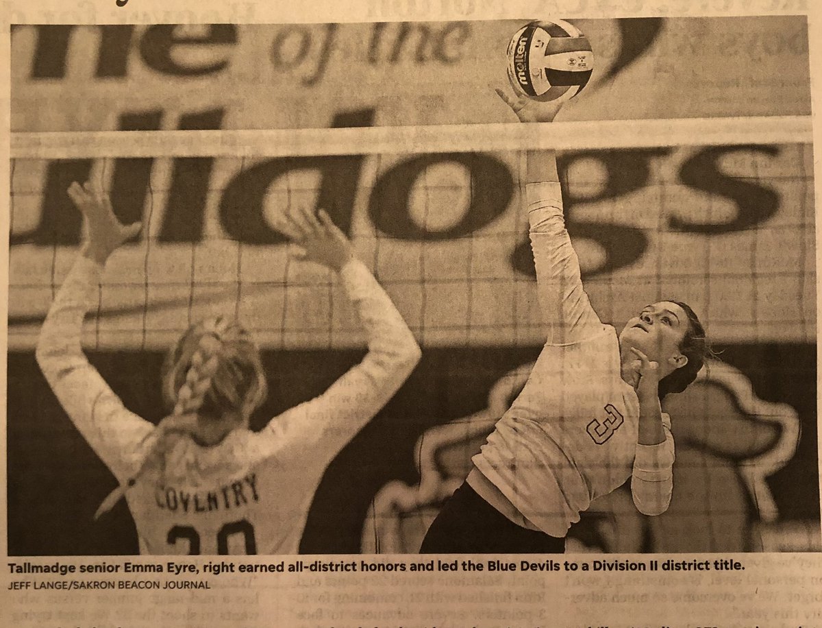 Congratulations to Emma Eyre for being named to the Akron Beacon Journal’s All-Star Volleyball Team! Go Blue Devils! <a href="/Tallmadge_Vball/">Tallmadge Volleyball</a> #TTown