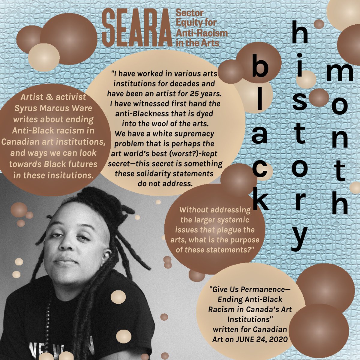 seara_program's tweet image. On the last day of #BlackHistoryMonth SEARA wants to celebrate Black Futures in the arts. 

We challenge you to think about how you can challenge your own organizations and institutions to make actionable change that secures positive futures for Black artists and professionals.