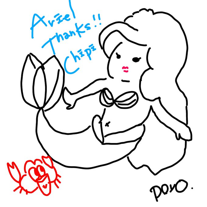 アリエル イラスト 白黒