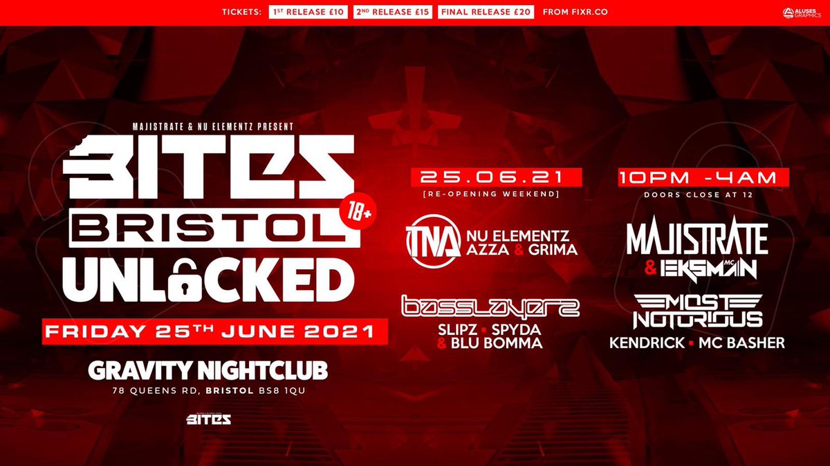Bitesdnb's tweet photo. BITES BRISTOL IS BACK! 🦷 

After a year long absence due to the global pandemic - We can finally party together again! 🥳🥳🥳 

TICKETS 🎫:- https://t.co/jLlxw4zmCt https://t.co/l1Fgl4V3uv