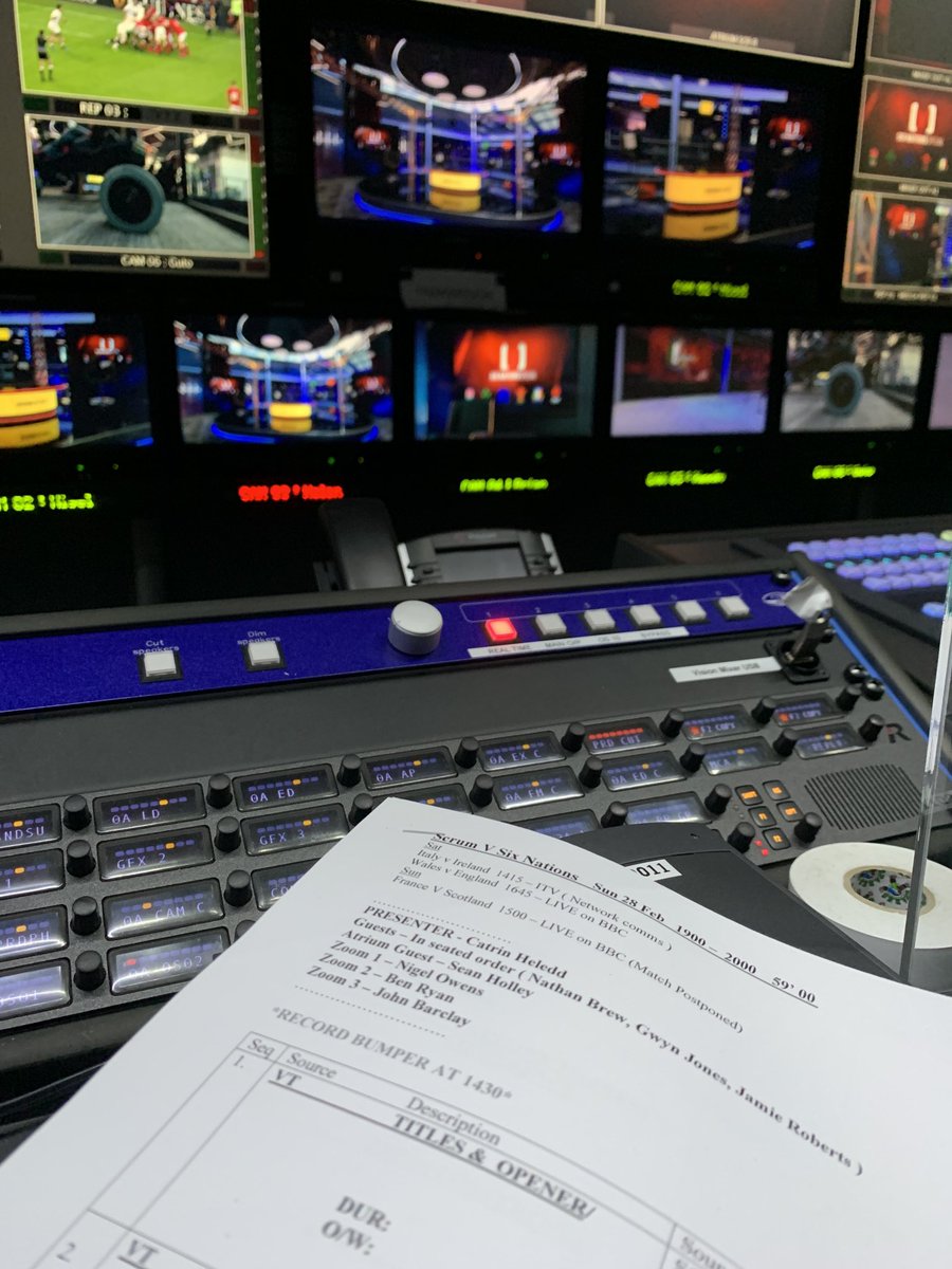 nerysgr's tweet photo. Rehearsal underway for ⁦@BBCScrumV⁩ at 7pm #bbc2wales with ⁦@catheledd⁩ ⁦⁦@_SeanHolley⁩ @Jamiehuwroberts⁩ ⁦@Nathan_Brew⁩ Gwyn Jones, ⁦@Nigelrefowens⁩ ⁦@benjaminryan⁩ @johnbarc86. https://t.co/SBHqN9ZdOb