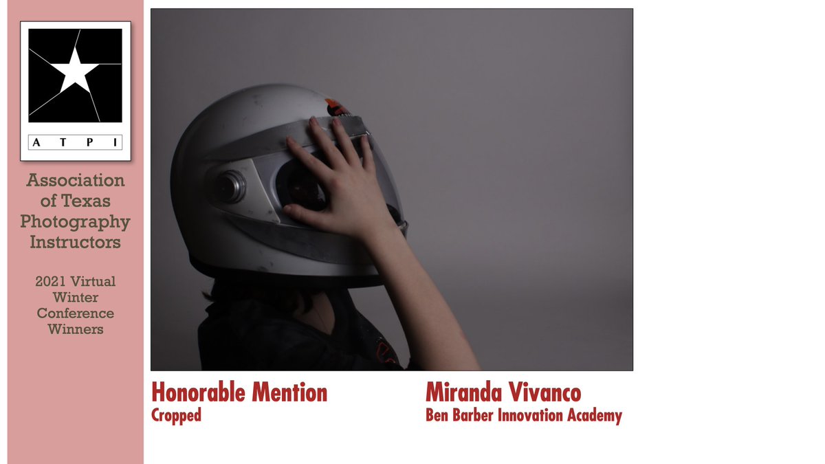 ATPI's tweet photo. Honorable Mention Cropped (Space): MIRANDA VIVANCO, Ben Barber Innovation Academy. Shannon Oden, instructor #atpiwc21 https://t.co/j5vihKlfyS