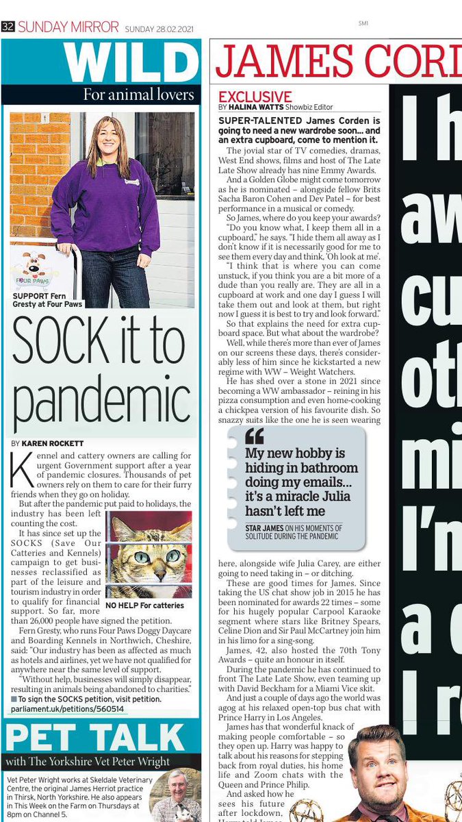 shellp84's tweet photo. You know your bestie has made it when she’s sharing tabloid space with @JKCorden  - @fourpawsdogs  
#sockittopandemic 

https://t.co/2jIttNm8z6 https://t.co/nk4zkmW1Ah