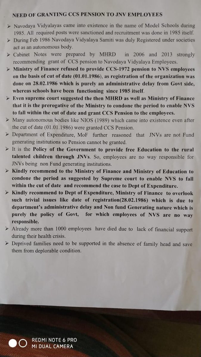 Ramadas32698038's tweet photo. @RemaT32909939 @narendramodi @AmitShah @loksabhaspeaker @DrRPNishank @EduMinOfIndia @nsitharaman @SanjayDhotreMP This below write up clearly states the plight of NVS employees.  Inspite of favorable support and report, we are deprived of pension.  Many parliamentary communities favorably reported. But of no use for us. Everytime it was  turned down citing financial crunch as the reason. https://t.co/Q57LwJB179