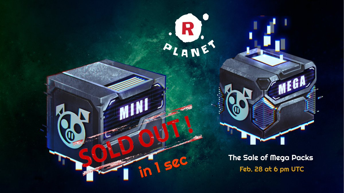 The Sale of the 🪐R-Planet Mini Packs NFTs sold out in 1 sec. Congratulations all to all participants.

Only ⌛️30 minutes until the 🚀Mega Pack sale! 

wax.atomichub.io/drops/4153+4154

#NFTs #games #Collectibles #wax