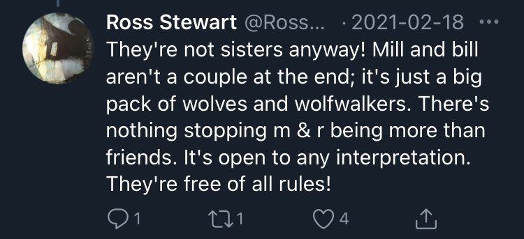 WolfWalkers spoilers///My new favourite thing is finding out one of the directors of WolfWalkers is going around replying to people who assume Robyn & Mehb are step-sisters (as they assumed the parents got together), and correcting them that it’s purposefully ambiguous: