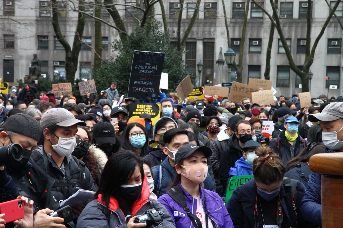 YahooNews's tweet photo. 'We are American, too': Hundreds in New York rally against anti-Asian hate https://t.co/ffshO53nGP https://t.co/rkK7HvEjwJ