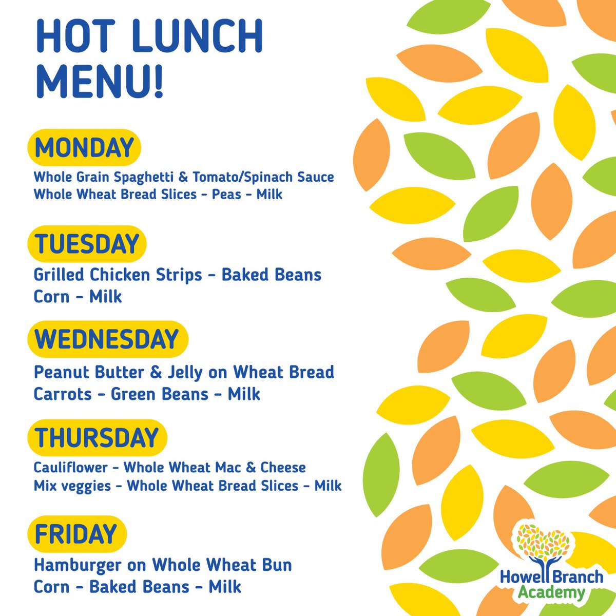 howell_branch's tweet photo. March-ing into the new month with this weeks delicious hot lunch menu! 
#HBAkids #nutrition #healthykids #childcare #goodfood #HBAkids #nutrition #healthykids #childcare #goodfood #agreatplacetoeat #agreatplacetoeat https://t.co/ts7PDHzaNE