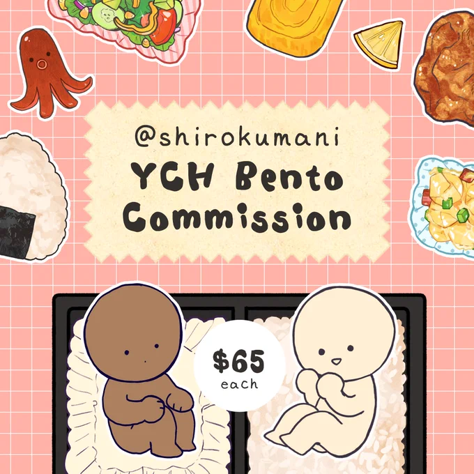 [RT Appreciated!] I'm opening a YCH chibi bento box commission! feel free to dm me if you have any questions :&gt; i'll be taking around 4 slots this time!

details&gt; https://t.co/W3H9XqBaor
form&gt; https://t.co/zQX7KG7sB7 