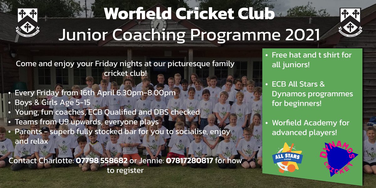 WorfieldCC's tweet photo. 🏏JUNIOR COACHING PROGRAMME 2021🏏

The cricket season is fast approaching, and why not spend your Friday evenings at our family friendly cricket club!

All details and contact information are listed below, we look forward to seeing familiar and new faces at the club come April! https://t.co/5auDy0J8zB