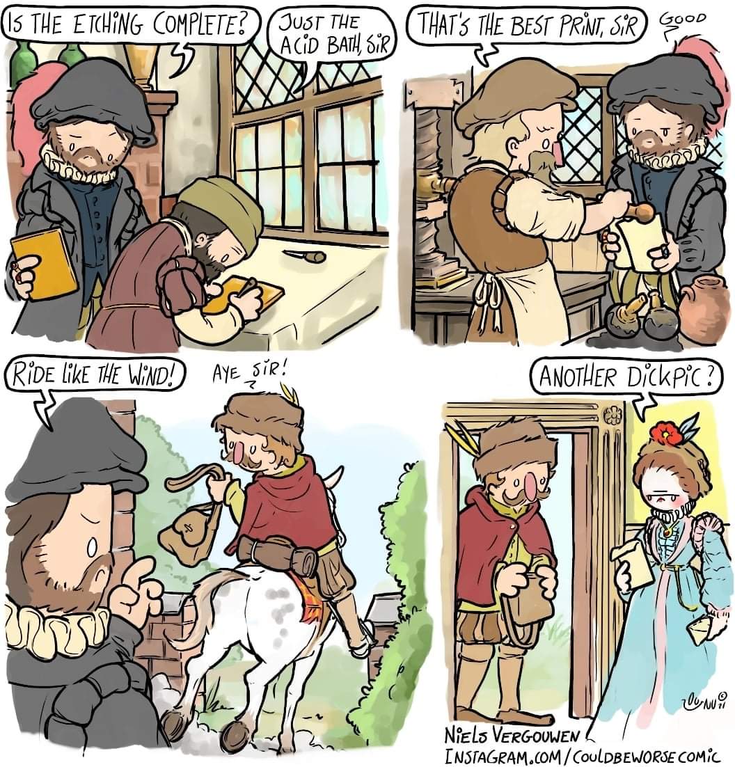 Lucius_Gellius's tweet photo. #Histoire Avant les réseaux sociaux, il fallait s'en donner du mal pour envoyer une image... #teamMedieval
- la gravure est elle complète?
- plus que le bain acide, sir
- c'est le meilleur tirage, sir
- galope comme le vent...
- un autre "dick pic"? 😏 https://t.co/kUhlfBTJYM