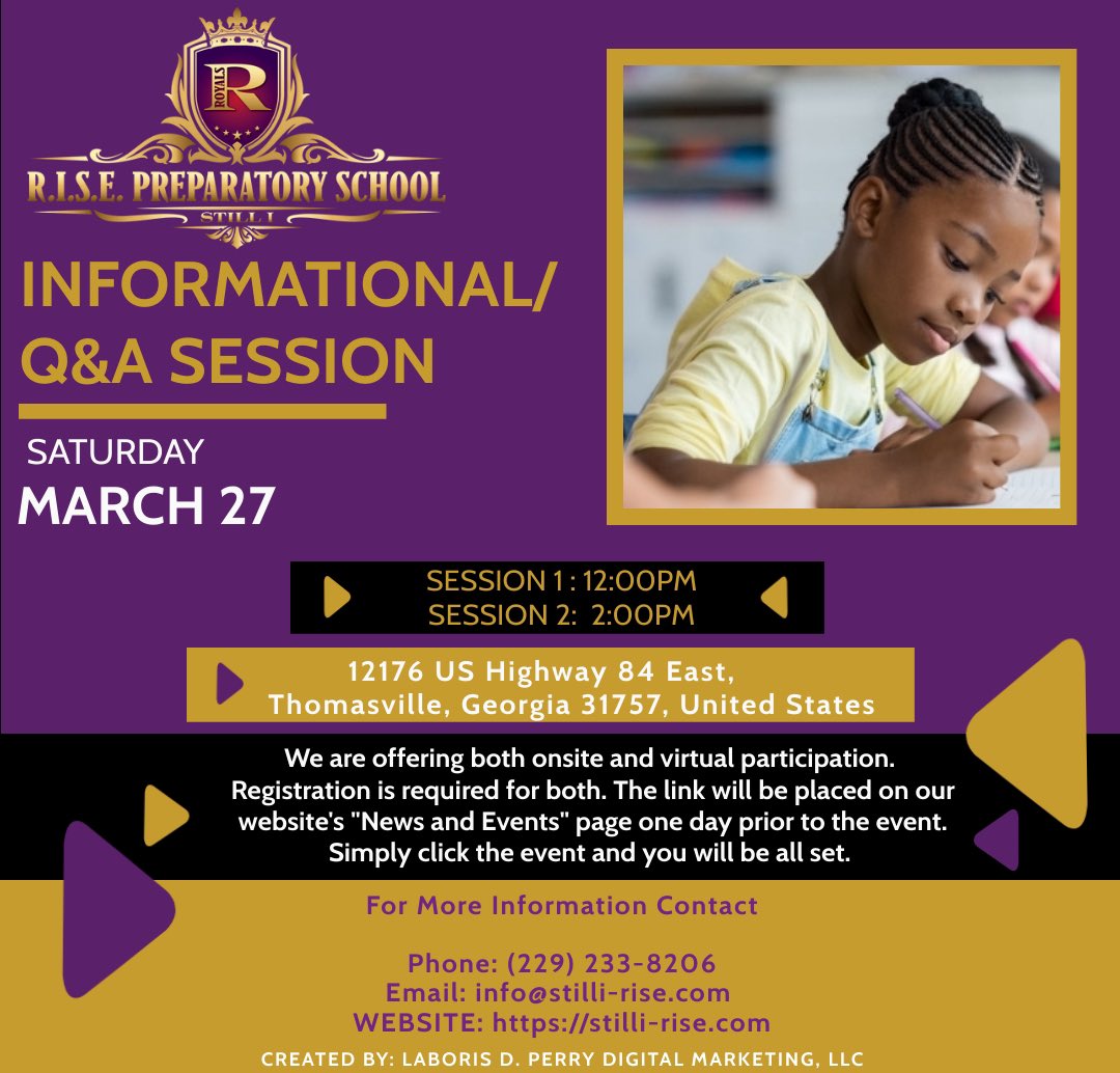 psdigitsolution's tweet photo. A flyer made for R.I.S.E. Preparatory School! We want to thank them again for entrusting LaBoris D. Perry Digital Marketing, LLC to complete the job.
#Riseprep #education #school #digitalmarketing #graphicdesign #flyer #flyerdesign #websitedesigner #internetmarketing https://t.co/RWEiN5DXtl