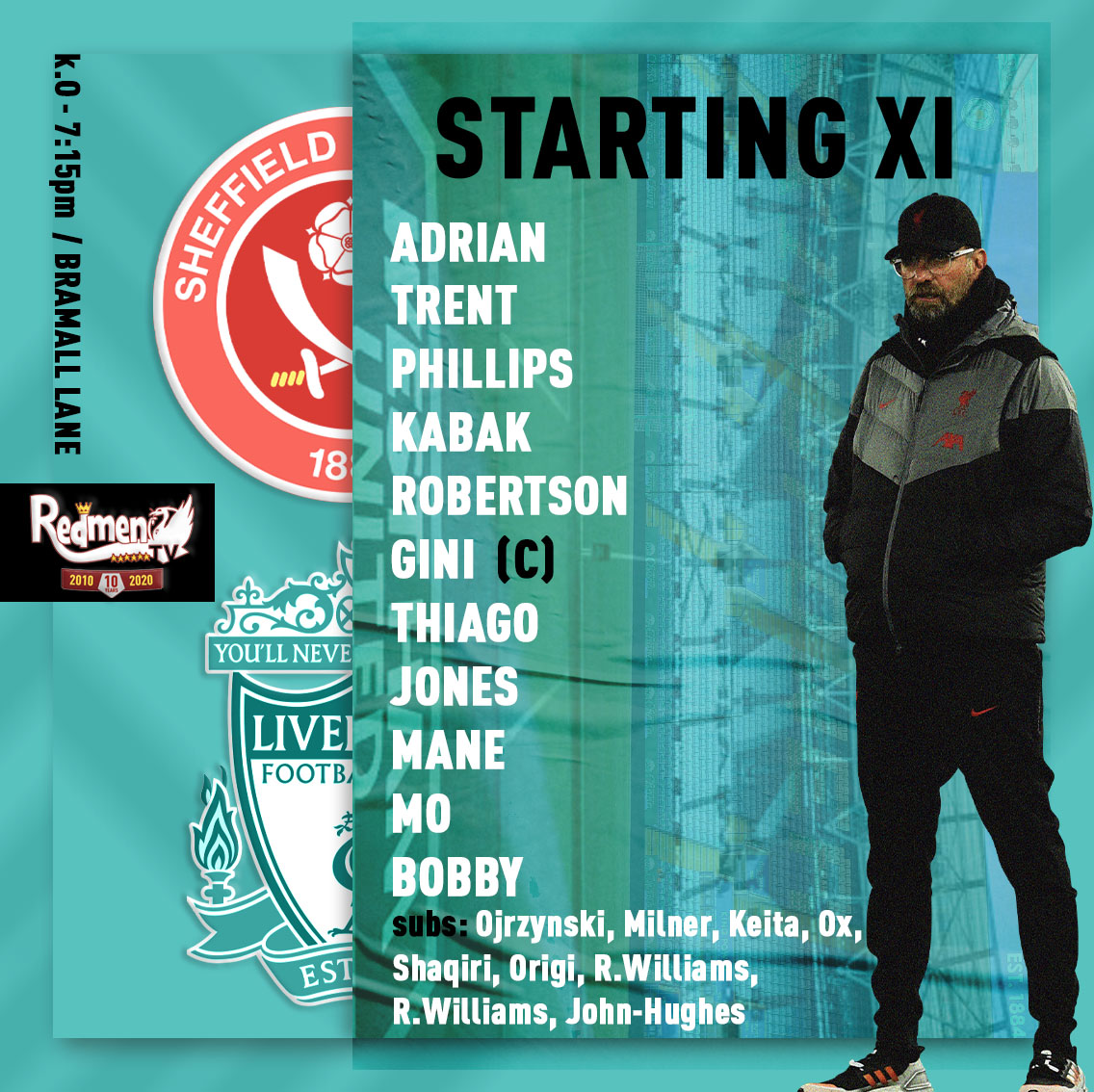 TheRedmenTV's tweet photo. The #LFC side to face Sheffield United. 

Thoughts? #SHULIV https://t.co/LPis3EuB7f