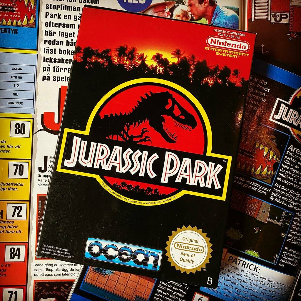 SndbSe's tweet photo. Complete Jurassic Park (SCN) in very fine condition. Released in Scandinavia by @bergsala on the 31th of January 1991. The SCN version is the only version sold in Sweden. Bought from @lazercat_games_vintage at @retrospelsfestivalen 2016. Also pictured ar… https://t.co/6Ne9Gtl8DY https://t.co/iPUo5uuF33