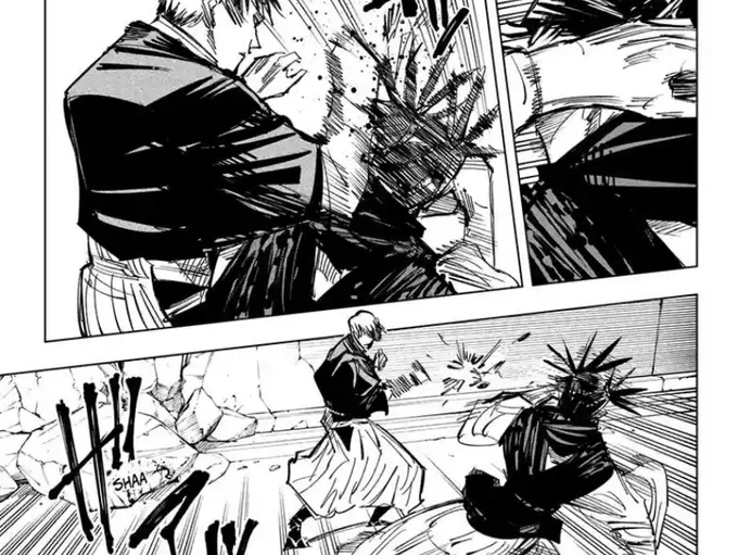 i thought it's just a conversational gesture but then looking at the page again i was like maybe he's shaking off choso's blood from when he struck him and that actually somehow adds more to his personality, maybe a metaphor of how naoya doesn't like having blood on his hands 