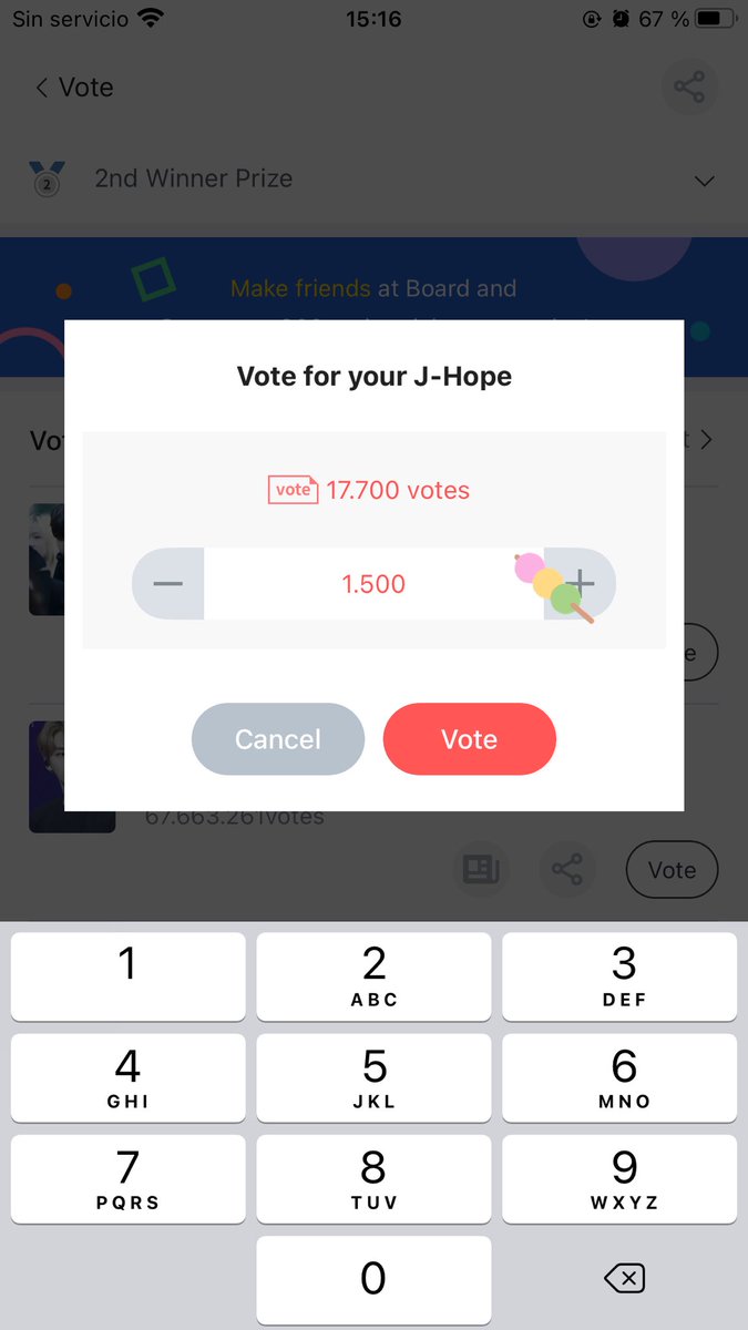 Hola! hoy di 4500 votos a #JHOPE.
no se olviden de dejar sus votos diarios para que tengamos el puesto a nuestro favor.
-🍡
