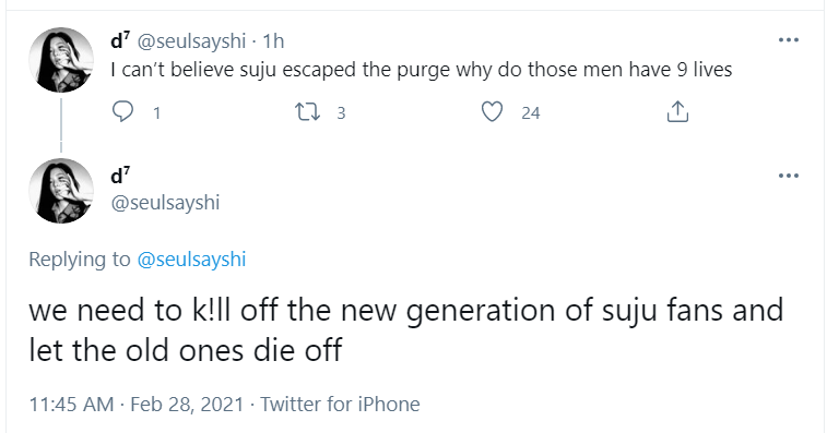 SJprotectsquad's tweet photo. ⚠️REPORT⚠️

TW // death threat

This acct threatening to k!ll s*ju stans. Report and don't engage.

https://t.co/LS2Qn19hsy (twts)
https://t.co/sb47aFrxEe (acct)

@SJofficial @SMTOWNGLOBAL https://t.co/PyJ52jarIP