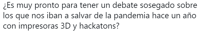 jotape's tweet photo. Algunos amigos estuvieron entregando pantallas en hospitales durante semanas pero vamos, yo qué sé. https://t.co/z2jR4BGgt9