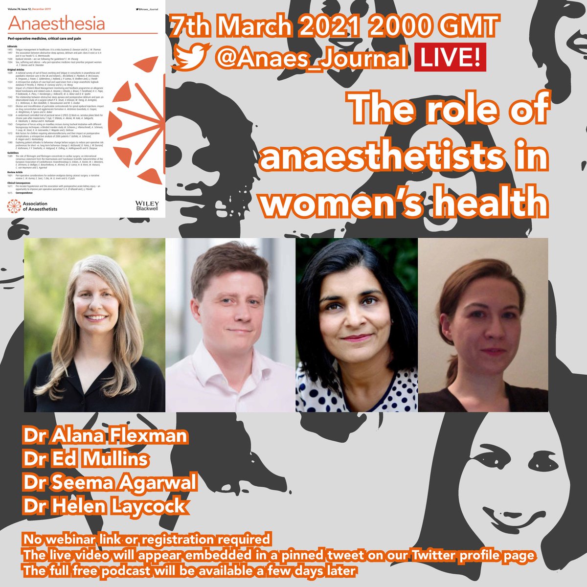 ๐๐ฏ๐ข๐ฆ๐ด๐ต๐ฉ๐ฆ๐ด๐ช๐ข (@anaes_journal) on Twitter photo โWhen we get it right for girls and women, everyone benefits."
We will be going live with <a href="/AlanaFlex/">Dr. Alana Flexman</a>, <a href="/ewsmullins/">Ed Mullins</a>, @SeemaMosca and <a href="/hlaycock/">Helen Laycock</a> for the launch of a new special issue all about women's health!
Each encounter a woman has with an anaesthetist is a crucial one ๐ โWhen we get it right for girls and women, everyone benefits."
We will be going live with <a href="/AlanaFlex/">Dr. Alana Flexman</a>, <a href="/ewsmullins/">Ed Mullins</a>, @SeemaMosca and <a href="/hlaycock/">Helen Laycock</a> for the launch of a new special issue all about women's health!
Each encounter a woman has with an anaesthetist is a crucial one ๐