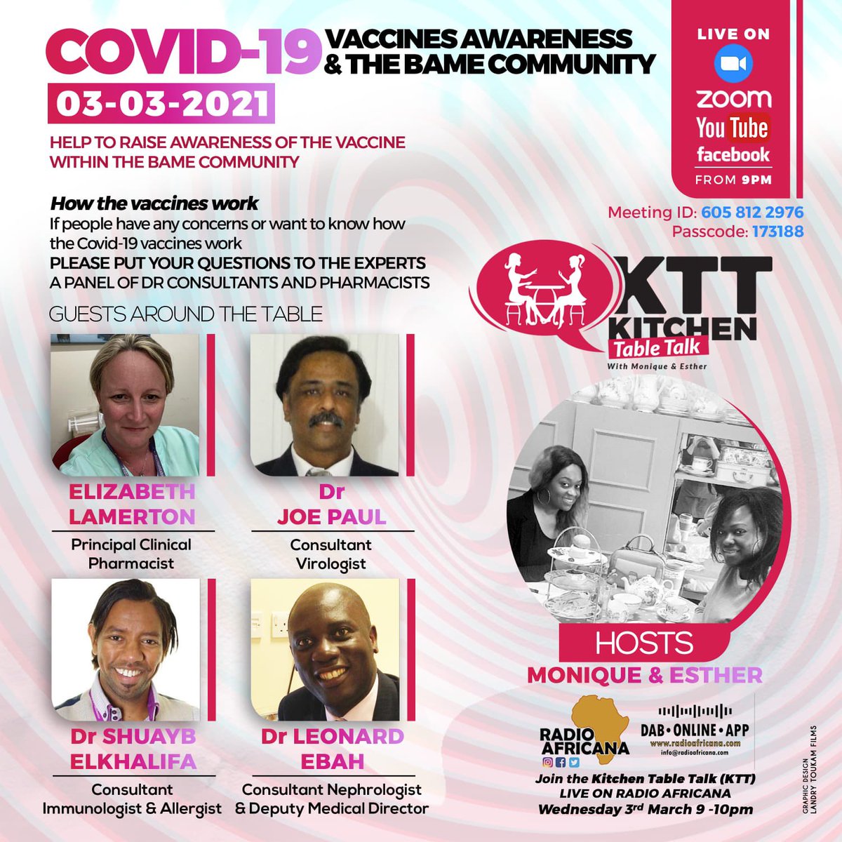 lammers37's tweet photo. I’m honoured (&amp; nervous) to be sharing this important opportunity to talk  covid vaccines  &amp; help raise awareness and dispel myths . @drjoelpaul  @l_ebah  &amp; Shuayb are amazing true experts!  Hope you can join us Monique and Ester on Wednesday too. https://t.co/gC22mSezbc
