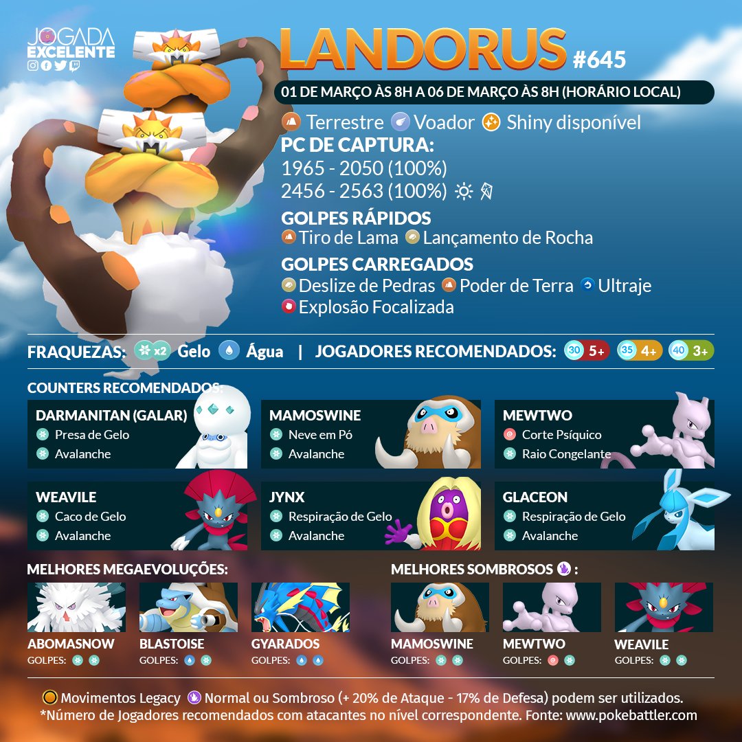 Jogada Excelente on X: Landorus retorna ao Pokémon Go como Chefe