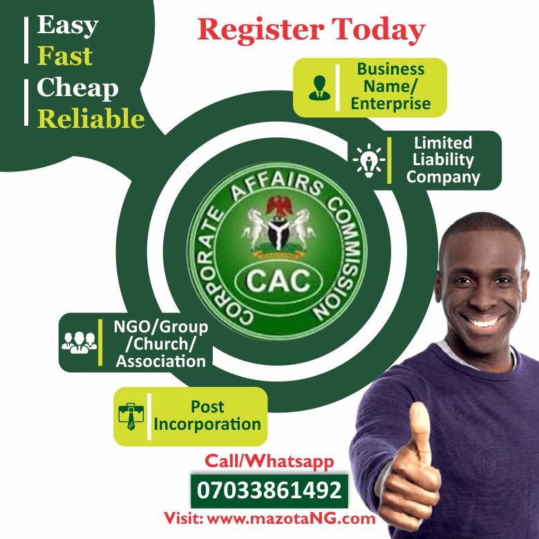 mazota_'s tweet photo. Register your business, company or organization with the Corporate Affairs Commission (CAC) with @mazota_ 

We deliver from #Osogbo  to all over the Nigeria and abroad.

#Osogbo #Chelsea  #entrepreneur #Chioma #Apapa #Mary #DinnerWithErica #Pogba https://t.co/5w82lkCVv3