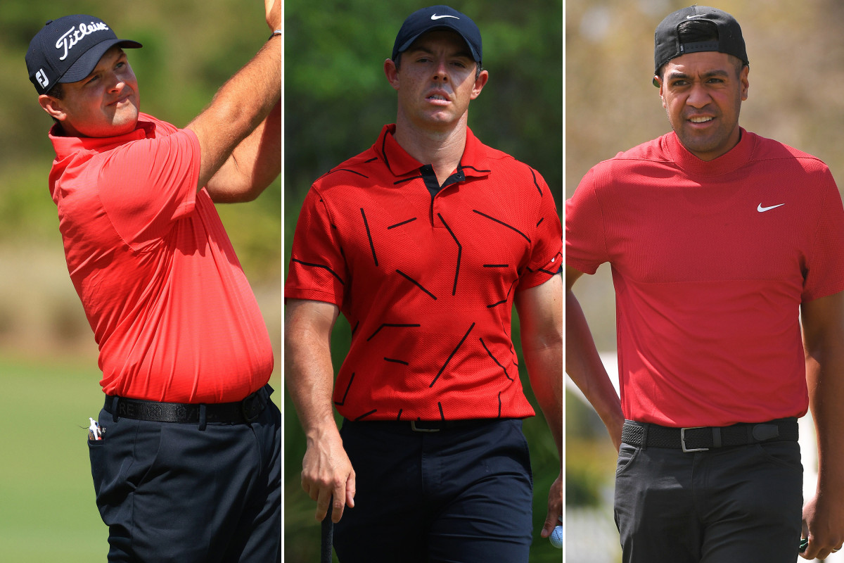 Golfers support Tiger Woods by wearing his signature Sunday outfit