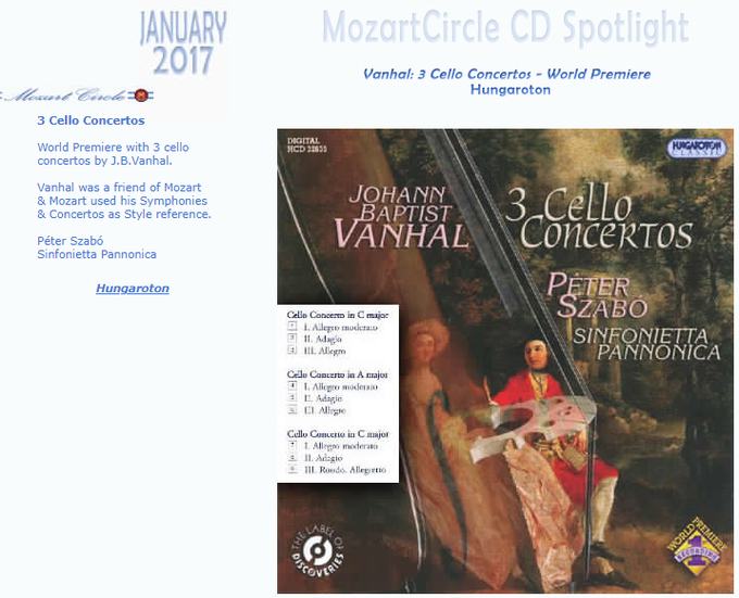 MozartCircle's tweet photo. #MozartCircle #ReviewsCDSpotlight 

World Premiere with 3 cello
concertos by #JBVanhal.

#Vanhal was a friend of #Mozart
&amp; Mozart used his Symphonies
&amp; Concertos as Style reference.

Péter Szabó
Sinfonietta Pannonica

https://t.co/fwaemZF63U https://t.co/wAEbMvaOB5