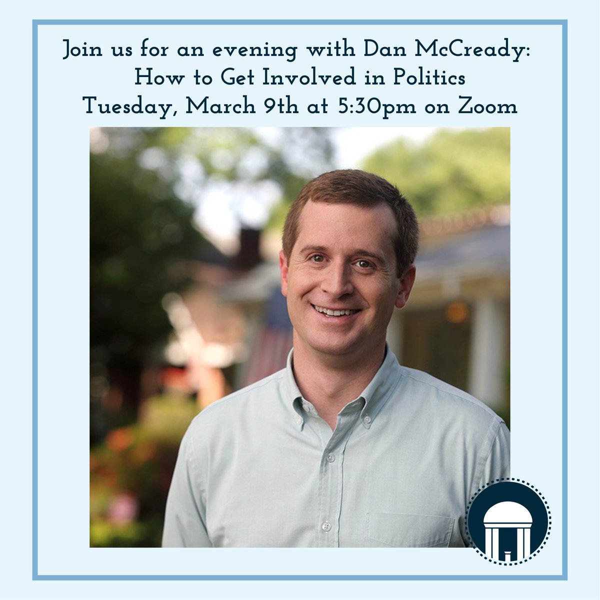 unciop's tweet photo. Conversation with former congressional candidate Dan McCready on March 9 at 5:30 pm! Known for his 2018 US Congress campaign to represent NC’s 9th District, when he exposed his opponent’s campaign’s election fraud and made history by overturning the fraud-tainted election. https://t.co/6VrxxvyHa9