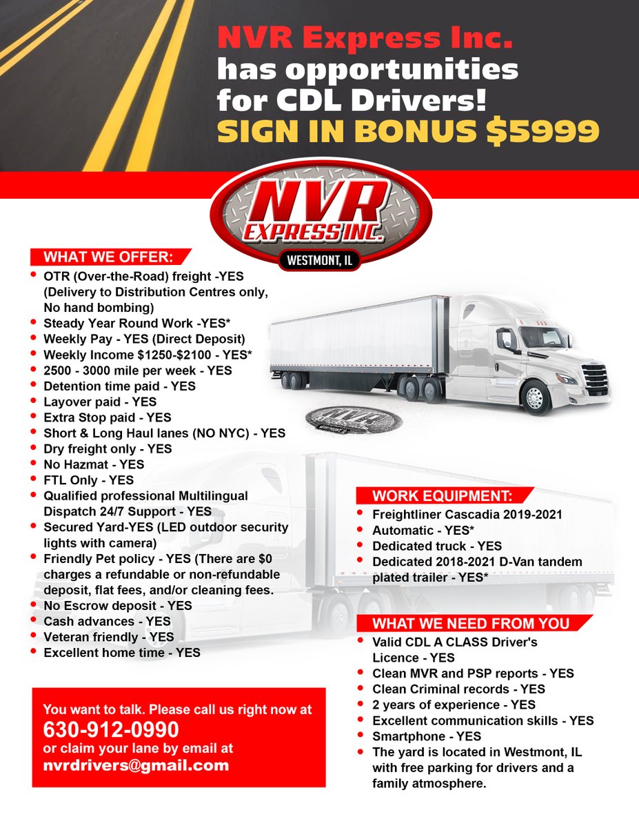 IncNvr's tweet photo. If not now......then When? 
Claim your lane today ☎ at 630-912-0990 or 📧 nvrdrivers@gmail.com https://t.co/ShCzx3uJx6