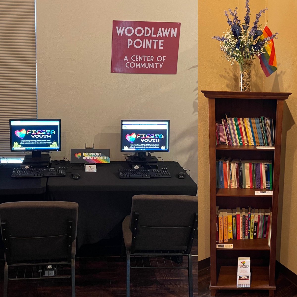Fiesta_Youth's tweet image. Our community computer lab with 3 computers and LGBTQ library has been set up at Woodlawn Pointe Community Center.  We are so happy to be able to offer this to the youth of our community.  🏳️‍🌈🏳️‍⚧️