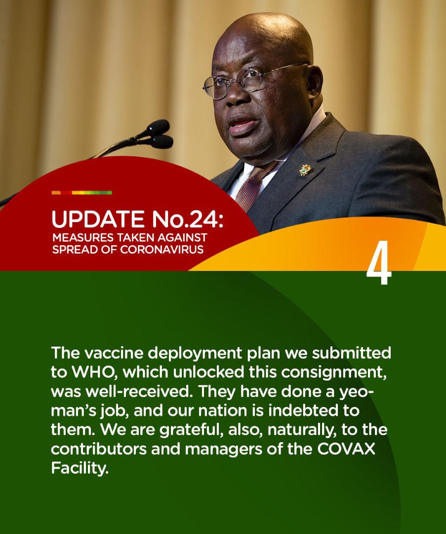 *Update No. 24: Measures taken to combat spread of Coronavirus.*

#PresidentAkufoAddoSpeaksOnCoronavirus
#COVID19