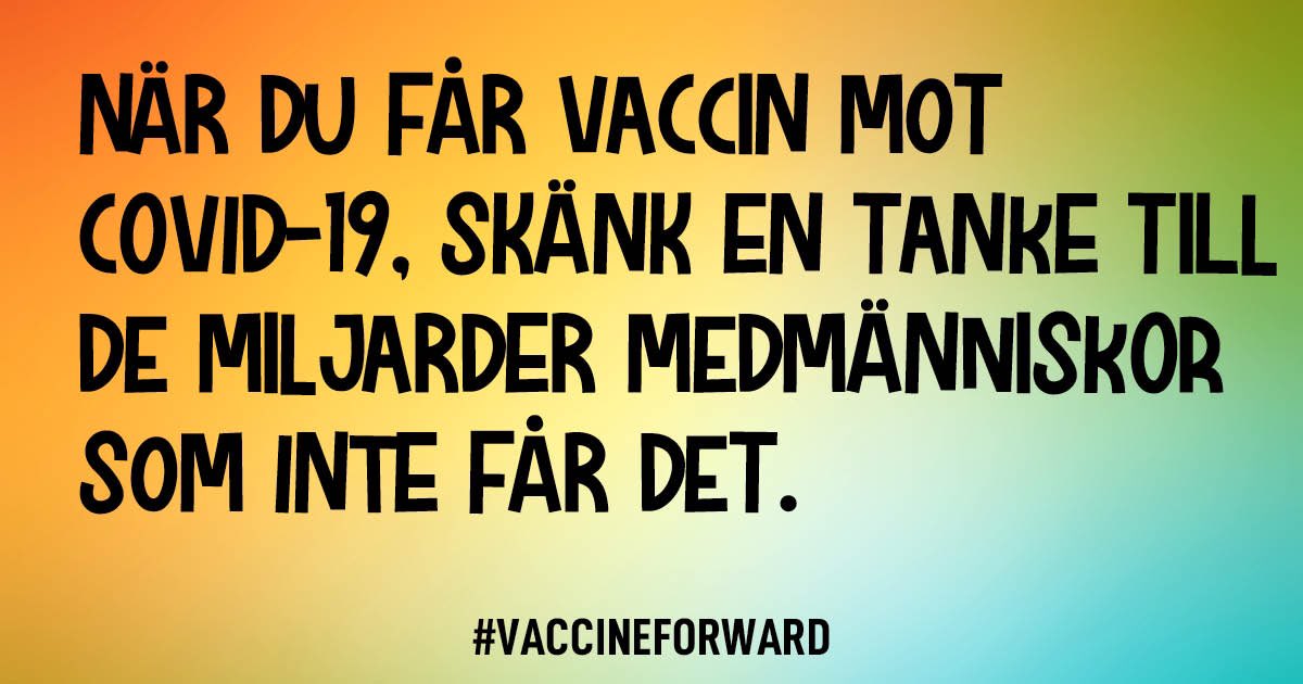 magnusdemervall's tweet photo. Ett otroligt bra och viktigt initiativ. En möjlighet att ge pengar oavkortat till COVAX AMC, som verkar på WHO:s uppdrag, för att se till att de som annars inte skulle få vaccin också ska få den möjligheten. Jag har gjort det, gör det du också! #vaccineforward https://t.co/aJeO6QfN9s