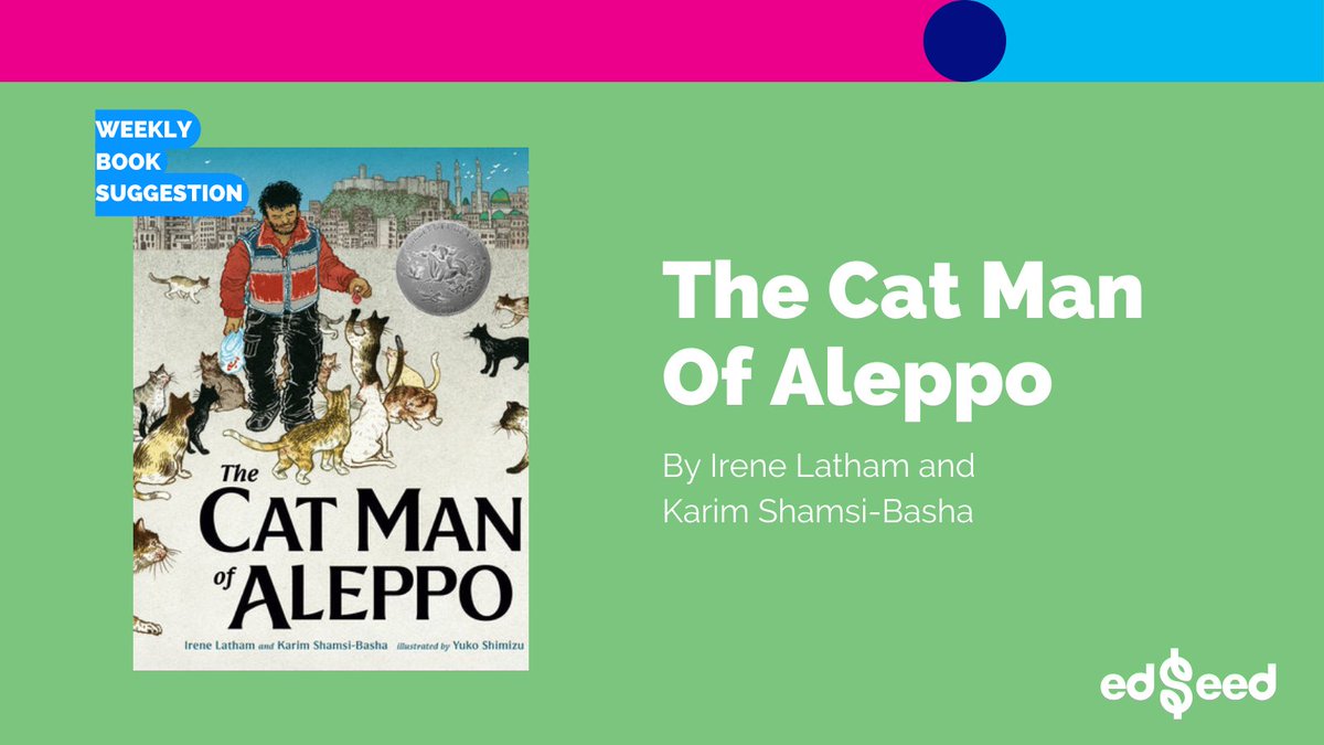 Our book choice of the week is the 2021 Caldecott Honor-winning children's book The Cat Man of Aleppo by Irene Latham and Karim Shamsi-Basha. based on a true story. 
To learn more about Aljaleel and support his mission, visit: ernestosanctuary.org 
#aleppo #thecatmanofaleppo