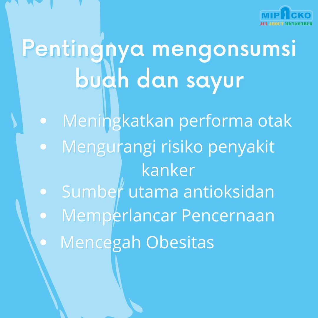 Berikut 5 manfaat mengonsumsi buah dan sayur yang harus kamu ketahui.

Sumber : Nutrisi untuk bangsa

#mipacko #mipackomicrofiber #cepatbersihkanapapun #microfiber #microfiberbandung #buahdansayur #manfaatbuah #manfaatsayur #tubuhsehat