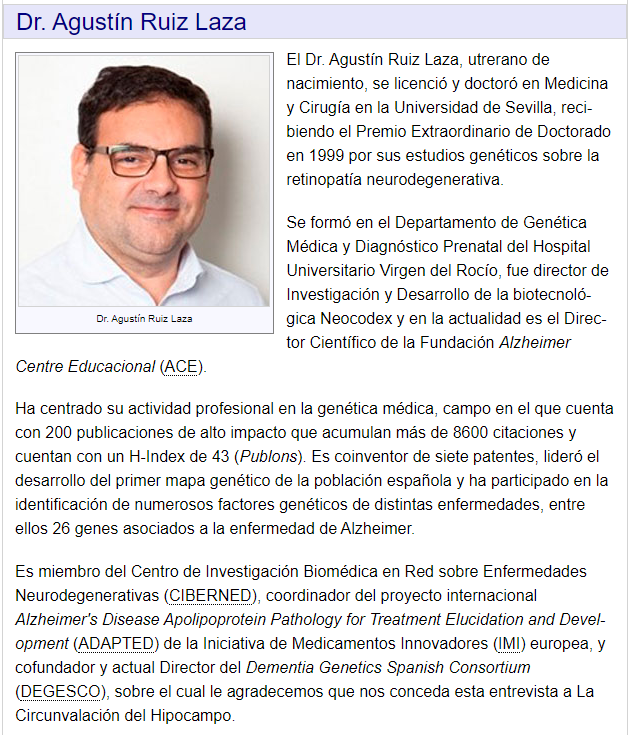 ccarnerop's tweet photo. En La Circunvalación del Hipocampo (https://t.co/PO7uq4mfRv), el Dr. Agustín Ruiz director de investigación de @FundacioACE nos habla sobre el Consorcio DEGESCO de @ciberned que coordina, una iniciativa en la que participan 25 centros españoles (https://t.co/xswCcDaNjW) https://t.co/jZT5mc1xt3