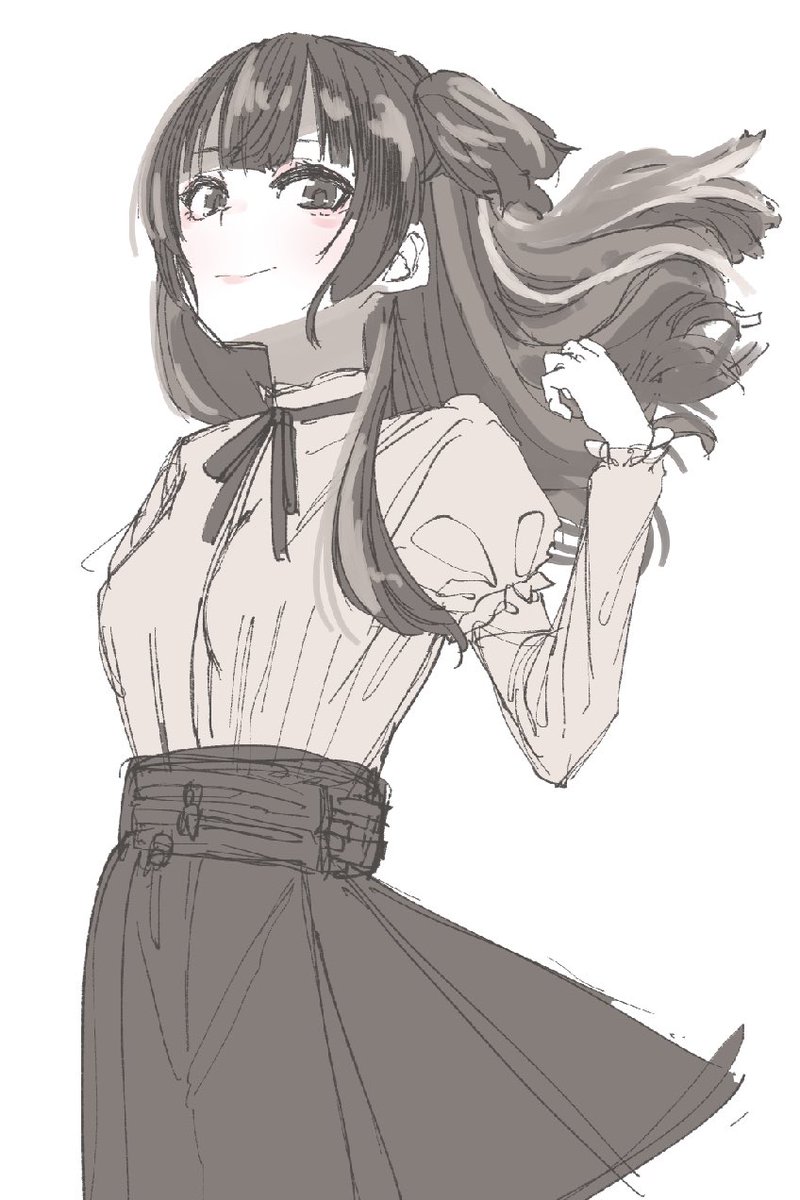 mayuzumi fuyuko 1girl solo skirt long hair smile simple background white background  illustration images