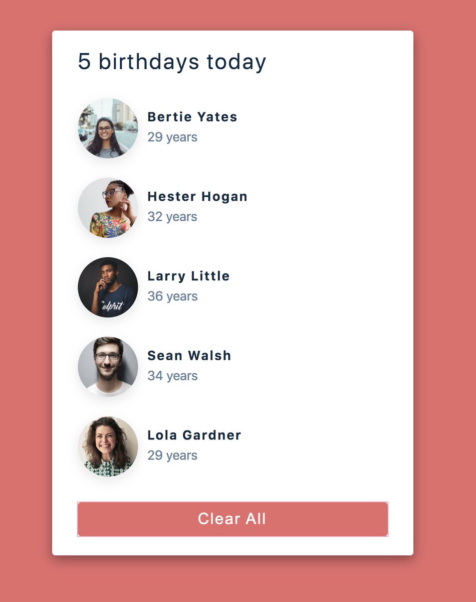 TheBaylisCode's tweet image. Day 26 of ... 20XX
I have been so busy with work, family (expecting a new baby) that I havent been able to work on any projects. Here is a simple Birthday React component project.
#codingphase #365codingphasechallenge #thecodingway #100daysofcode #javascript #50Projects50Days
