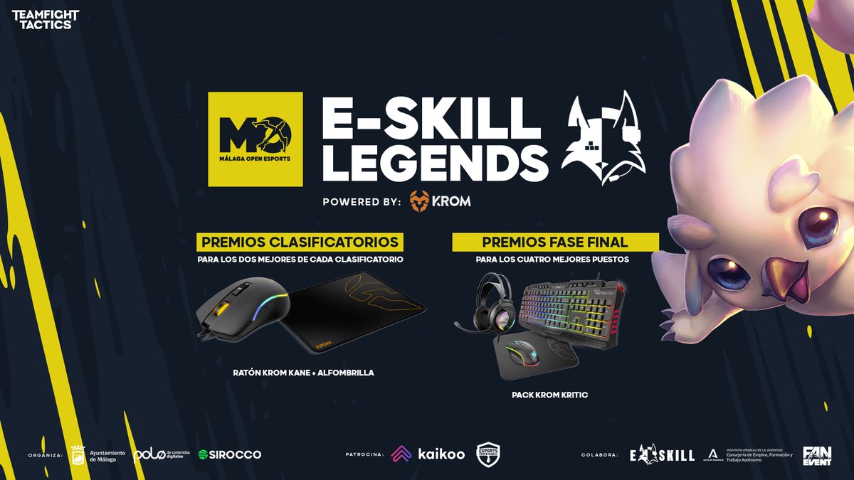 ‼️ Os recordamos que este lunes empieza el E-Skill Legends de <a href="/TFT_ES/">Teamfight Tactics ES</a> en <a href="/MalagaOpen/">💥 Málaga Open 2023 💥</a>.

No nos falléis. Vuestra minileyenda no lo haría 🥺

Inscripciones aquí! ➡️ e-skill.es/torneo/199

🤩Premios y fechas ⬇️