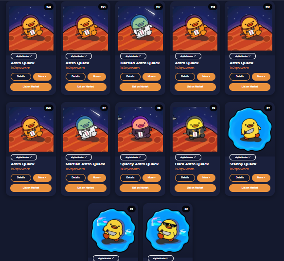 PuftCreative's tweet photo. That hurt my wallet, but I'm happy to say that I own the full digitalducks collection(plus duplicates) so far. Thanks, @StabbyQuack!
#NFT #NFTs #WAXP $WAXP #digitalducks https://t.co/4zmRESiZ7H