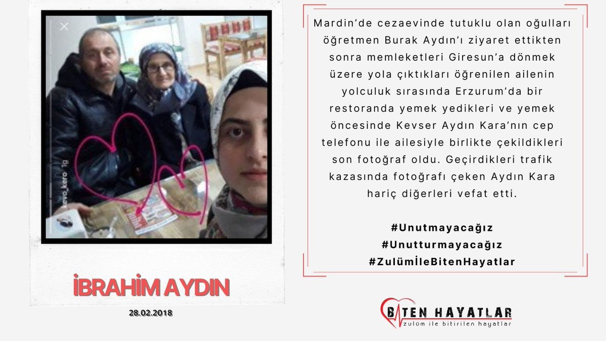 biten_hayatlar's tweet photo. İBRAHİM AYDIN
Üç yıl önce bugün aramızdan ayrıldı.

#Unutmayacağız
#Unutturmayacağız
#ZulümİleBitenHayatlar https://t.co/GerlmuL7wm https://t.co/7lXlSvNlnv