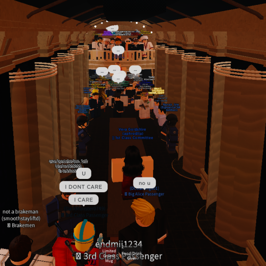 EngineEternal's tweet photo. ❄️| BEFORE THE TIME OF TWO ENGINES EVENT!

Vera Goldshire, top night car performer has been murdered out of envy and spite by her fellow 1st Class Passenger! Join our part 2 to witness a revolution, plague and the arrival of something...

Over 80 attendees!

#Roblox #Snowpiercer https://t.co/0XWvDngOEN