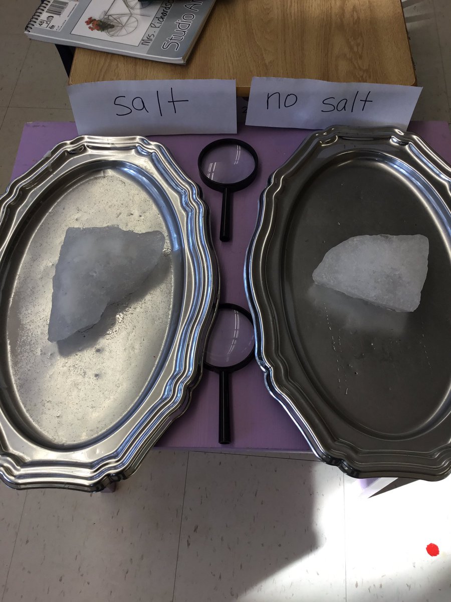 BendaleRoom105's tweet photo. Some children noticed salt on the ground outside; that inspired us to do an experiment to see the effects of salt on ice. https://t.co/YDuIGMc61E
