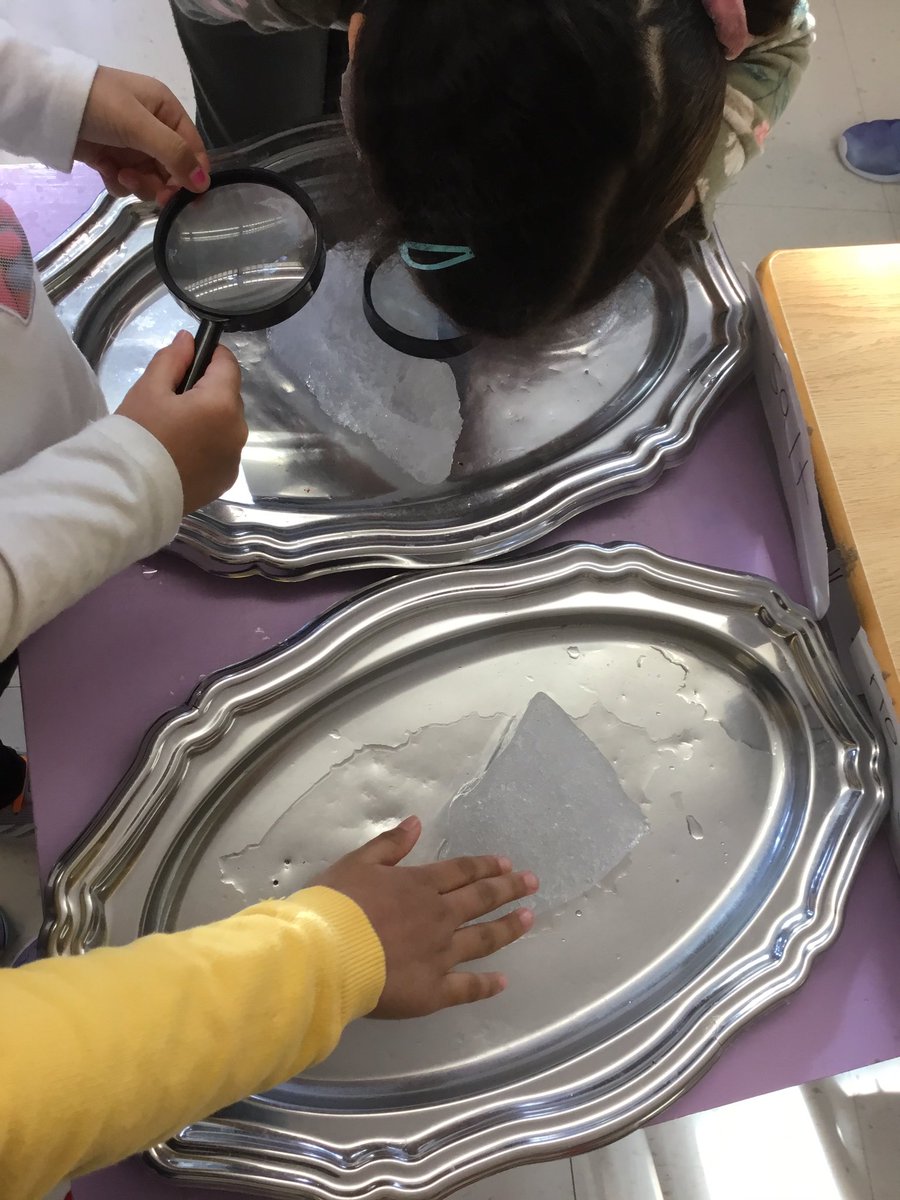 BendaleRoom105's tweet photo. Some children noticed salt on the ground outside; that inspired us to do an experiment to see the effects of salt on ice. https://t.co/YDuIGMc61E
